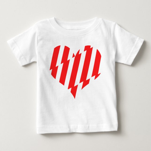 Abstraktes Rot n Weiße Streifen Herzstück Baby T-shirt (Vorderseite)