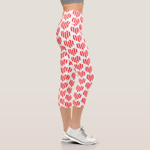 Abstraktes Rot n Weiße Streifen Herzstück Capri Leggings