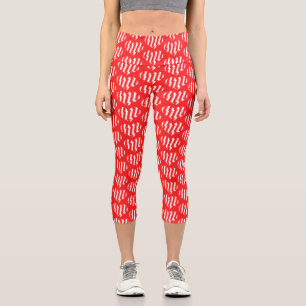Abstraktes Rot n Weiße Streifen Herzstück Capri Leggings