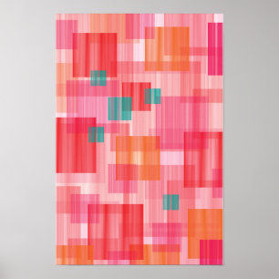 Abstraktes Rot Rosa Türkis Geometrisches Quadratmu Poster