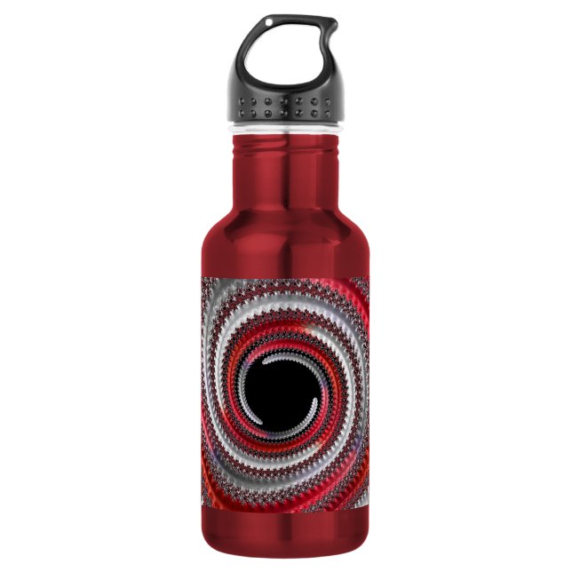 Abstraktes Rot-Schwarz-Weiß-Fraktal Edelstahlflasche (Vorderseite)