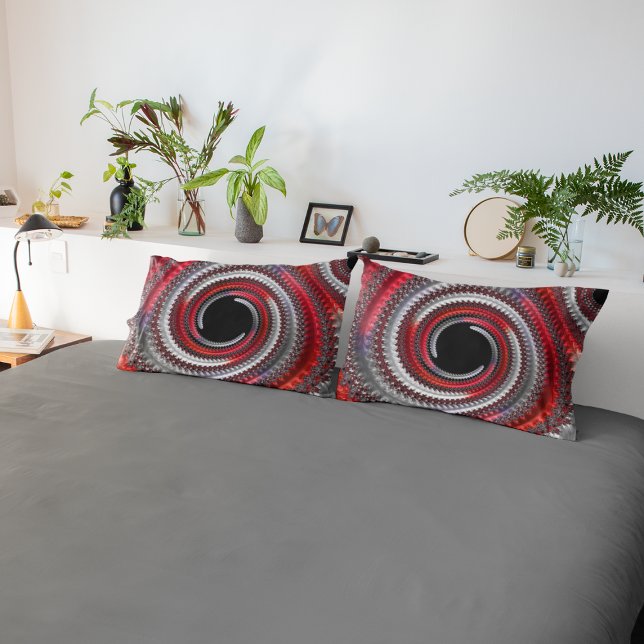 Abstraktes Rot-Schwarz-Weiß-Fraktal Kissenbezug (Von Creator hochgeladen)