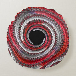 Abstraktes Rot-Schwarz-Weiß-Fraktal Rundes Kissen
