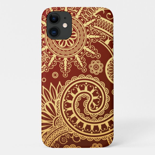 Abstraktes Rot und Goldblumenmuster Case-Mate iPhone Hülle (Rückseite)