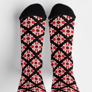 Abstraktes Rot-Weiß-Muster Socken