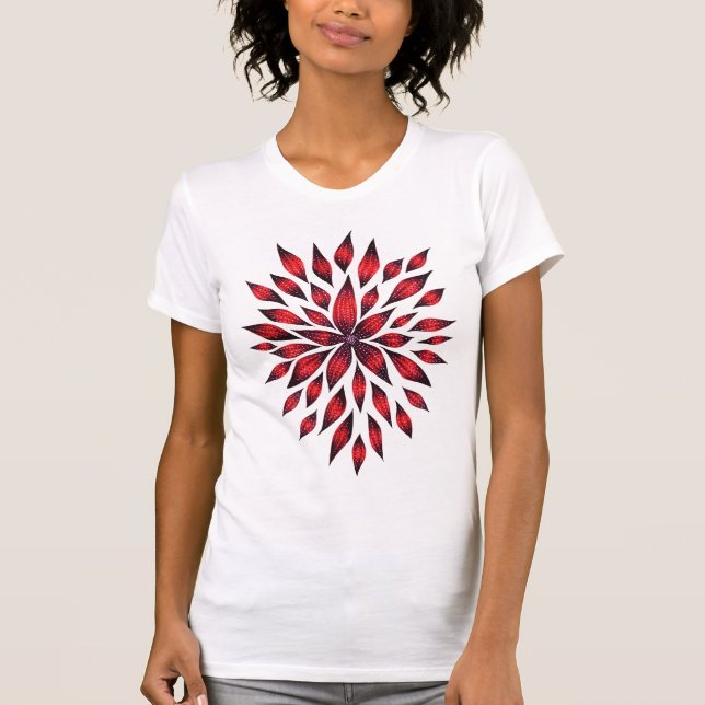 Abstraktes rotes Blumen-Gekritzel-Zeichnen T-Shirt (Vorderseite)