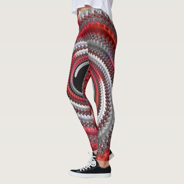Abstraktes Rotes Gradient Spiral Fraktal Leggings (Links)