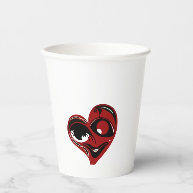 Abstraktes, rotes Herz Pappbecher (Vorderseite)