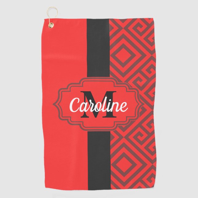 Abstraktes rotes Muster Golfhandtuch (Vorderseite)