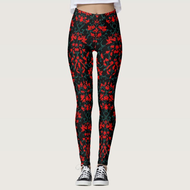 Abstraktes rotes Muster Leggings (Vorderseite)