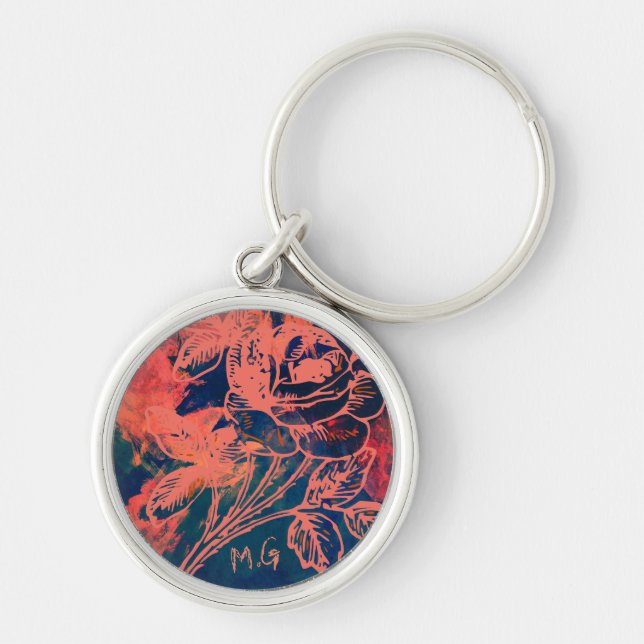 Abstraktes rotes Rosenkunst-Monogramm Schlüsselanhänger (Vorne)