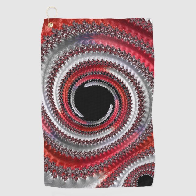 Abstraktes Rotes Schwarzes Gradient Spiral Fraktal Golfhandtuch (Vorderseite)