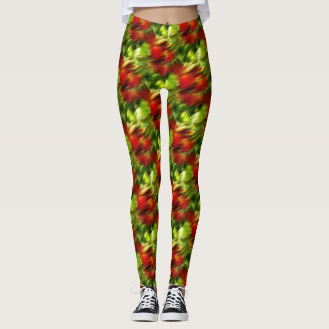 Abstraktes rotes und grünes Muster Leggings (Vorderseite)