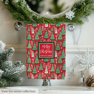 Abstraktes rotes und grünes Weihnachts-Preppy-Hand Badhandtuch Set