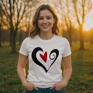 Abstraktes Rotes und Schwarzes Herz Modernes Roman T-Shirt