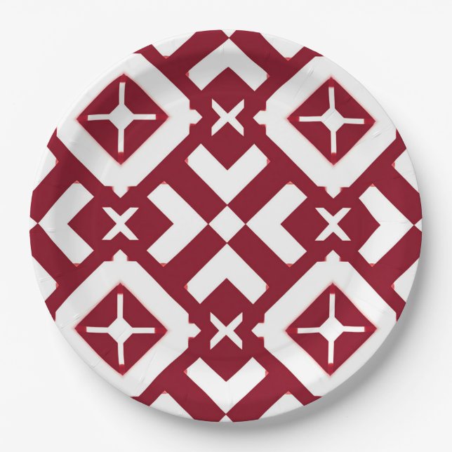 Abstraktes rotes und weißes geometrisches Muster Pappteller (Vorderseite)