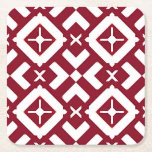 Abstraktes rotes und weißes geometrisches Muster Rechteckiger Pappuntersetzer