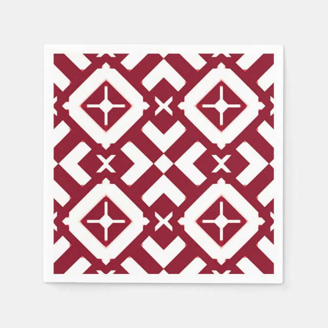 Abstraktes rotes und weißes geometrisches Muster Serviette (Vorderseite)