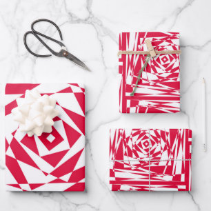 Abstraktes, rotes und weißes Illusionsdesign Geschenkpapier Set