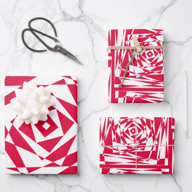 Abstraktes, rotes und weißes Illusionsdesign Geschenkpapier Set (Vorderseite)