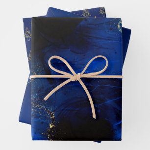 Abstraktes Royal Blue and Gold Muster Geschenkpapier Set