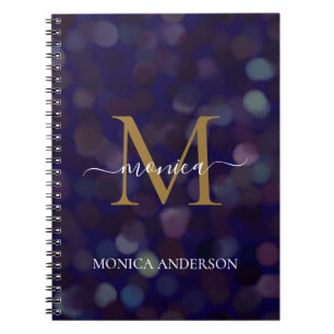 Abstraktes rundes Muster Gold Monogram Blau Notizblock