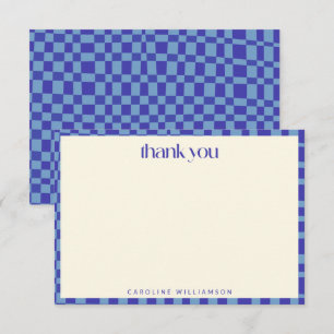 Abstraktes Schachbrett Blau Personalisierter Name Dankeskarte