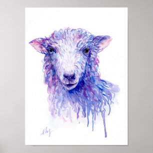 Abstraktes Schafportrait mit Aquarellfarbe Poster