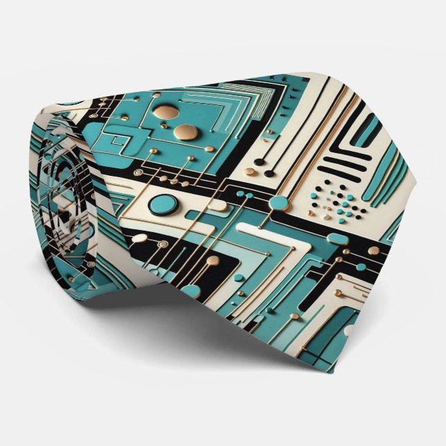 Abstraktes Schaltbrett - Retro Mid Century Modern  Krawatte (Gerollt)