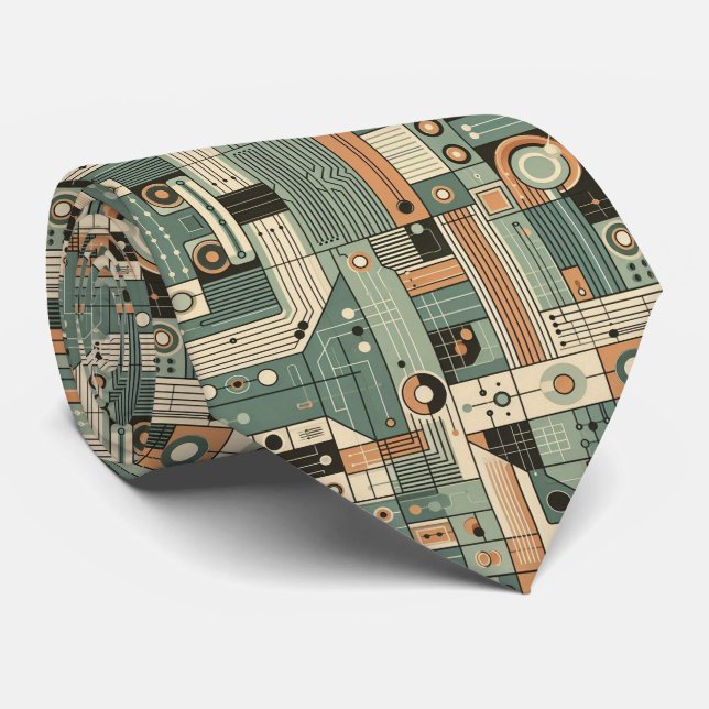 Abstraktes Schaltbrett - Retro Mid Century Modern Krawatte (Gerollt)