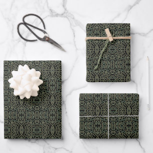 Abstraktes Schimmerrohr mit grünen und goldenen Fa Geschenkpapier Set