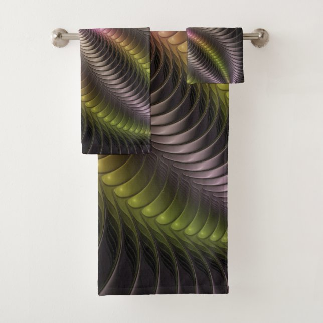 Abstraktes schlankes, buntes 3D-Fraktal Badhandtuch Set (Insitu)