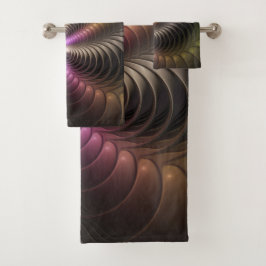 Abstraktes schlankes, buntes 3D-Fraktal Badhandtuch Set