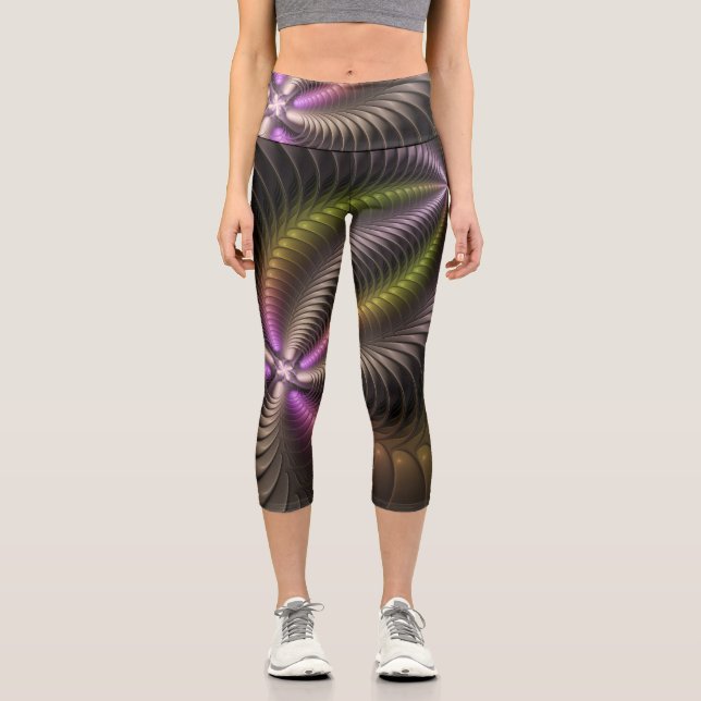 Abstraktes schlankes, buntes 3D-Fraktal Capri Leggings (Vorderseite)