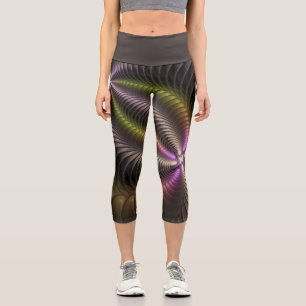 Abstraktes schlankes, buntes 3D-Fraktal Capri Leggings