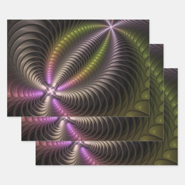 Abstraktes schlankes, buntes 3D-Fraktal Geschenkpapier Set (Set)