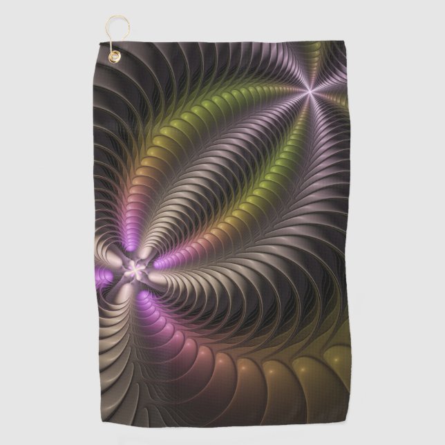 Abstraktes schlankes, buntes 3D-Fraktal Golfhandtuch (Vorderseite)