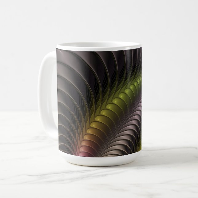 Abstraktes schlankes, buntes 3D-Fraktal Kaffeetasse (Vorderseite Links)