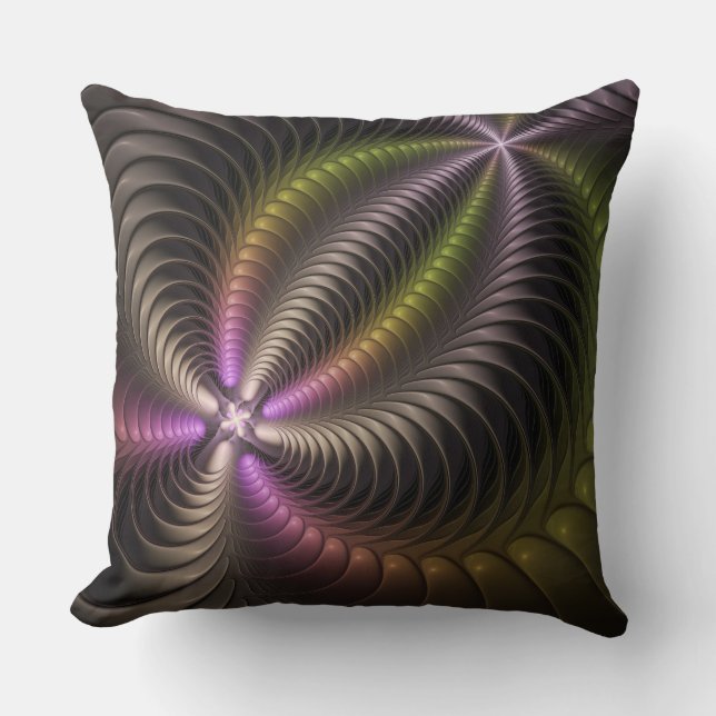 Abstraktes schlankes, buntes 3D-Fraktal Kissen (Vorderseite)