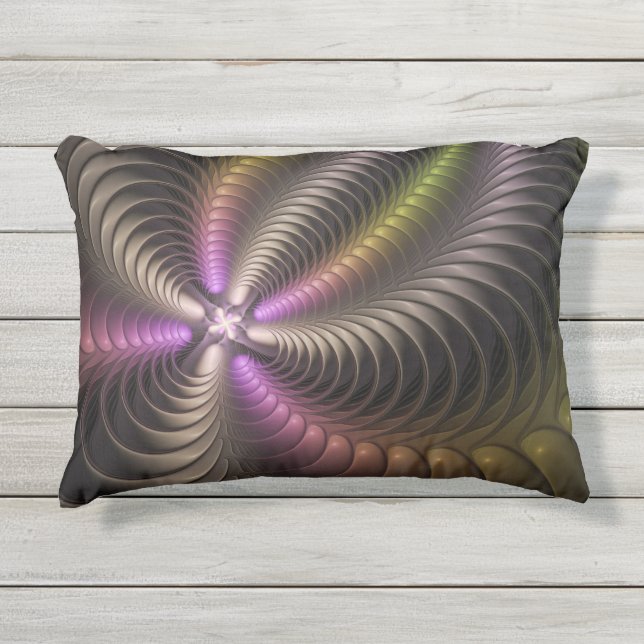 Abstraktes schlankes, buntes 3D-Fraktal Kissen Für Draußen (Vorderseite)