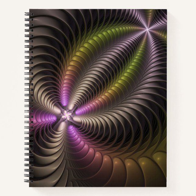 Abstraktes schlankes, buntes 3D-Fraktal Notizbuch (Vorderseite)