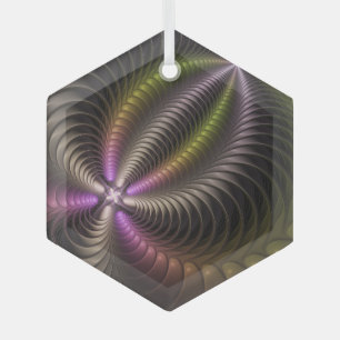 Abstraktes schlankes, buntes 3D-Fraktal Ornament Aus Glas