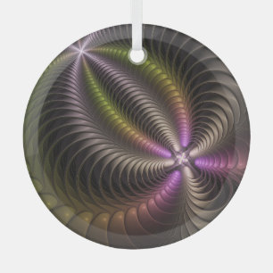 Abstraktes schlankes, buntes 3D-Fraktal Ornament Aus Glas