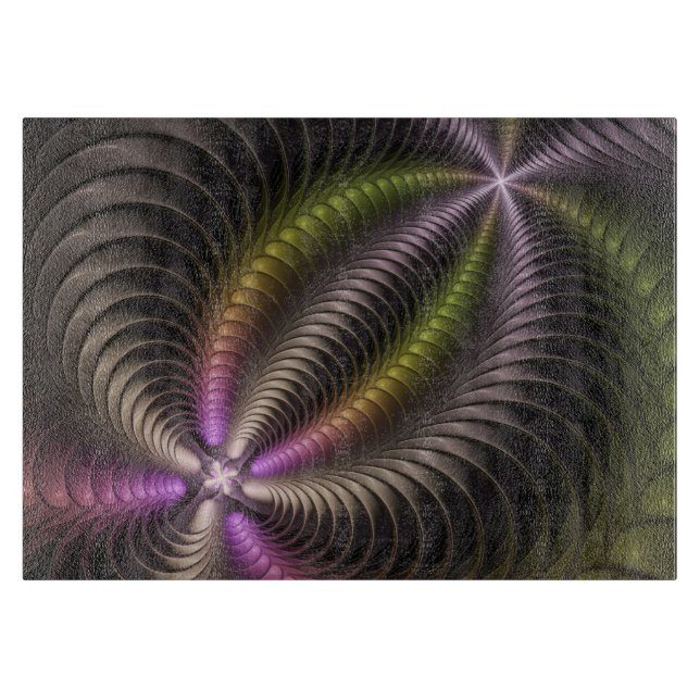 Abstraktes schlankes, buntes 3D-Fraktal Schneidebrett (Vorderseite)