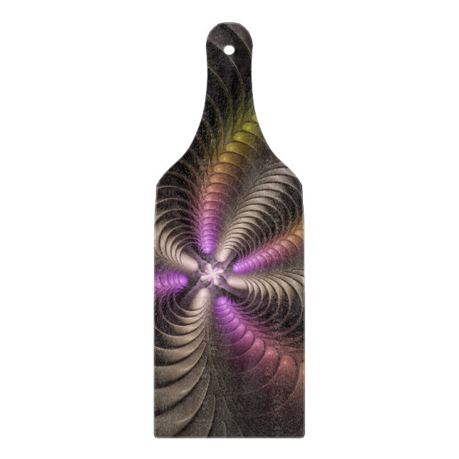 Abstraktes schlankes, buntes 3D-Fraktal Schneidebrett (Vorderseite)