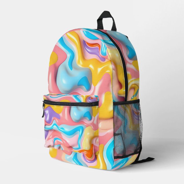 Abstraktes schlankes Plastikfluid Bedruckter Rucksack (Rückseitige Ecke Rechts)
