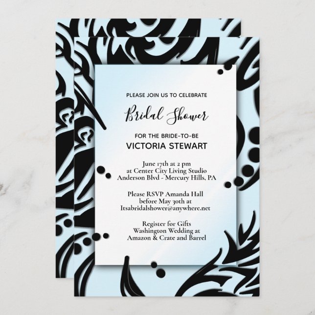 Abstraktes Schwarz-Blau-Brautparty Einladung (Vorne/Hinten)