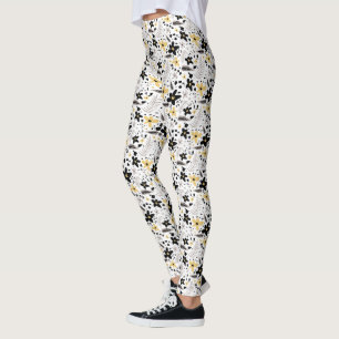 Abstraktes Schwarz-Gelb-Graues Blumenmuster Leggings