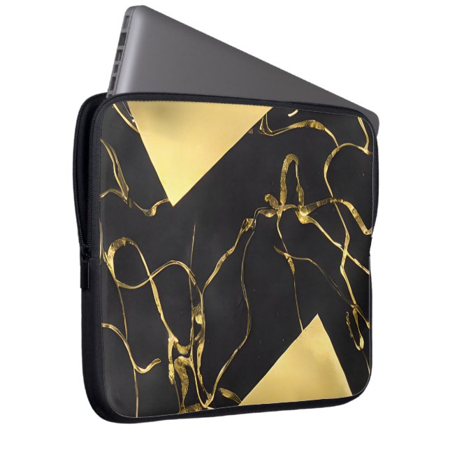 Abstraktes Schwarz-Gold-Muster Laptopschutzhülle (Vorne Rechts)
