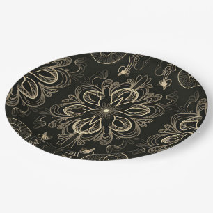 Abstraktes Schwarz-Gold-Muster Pappteller